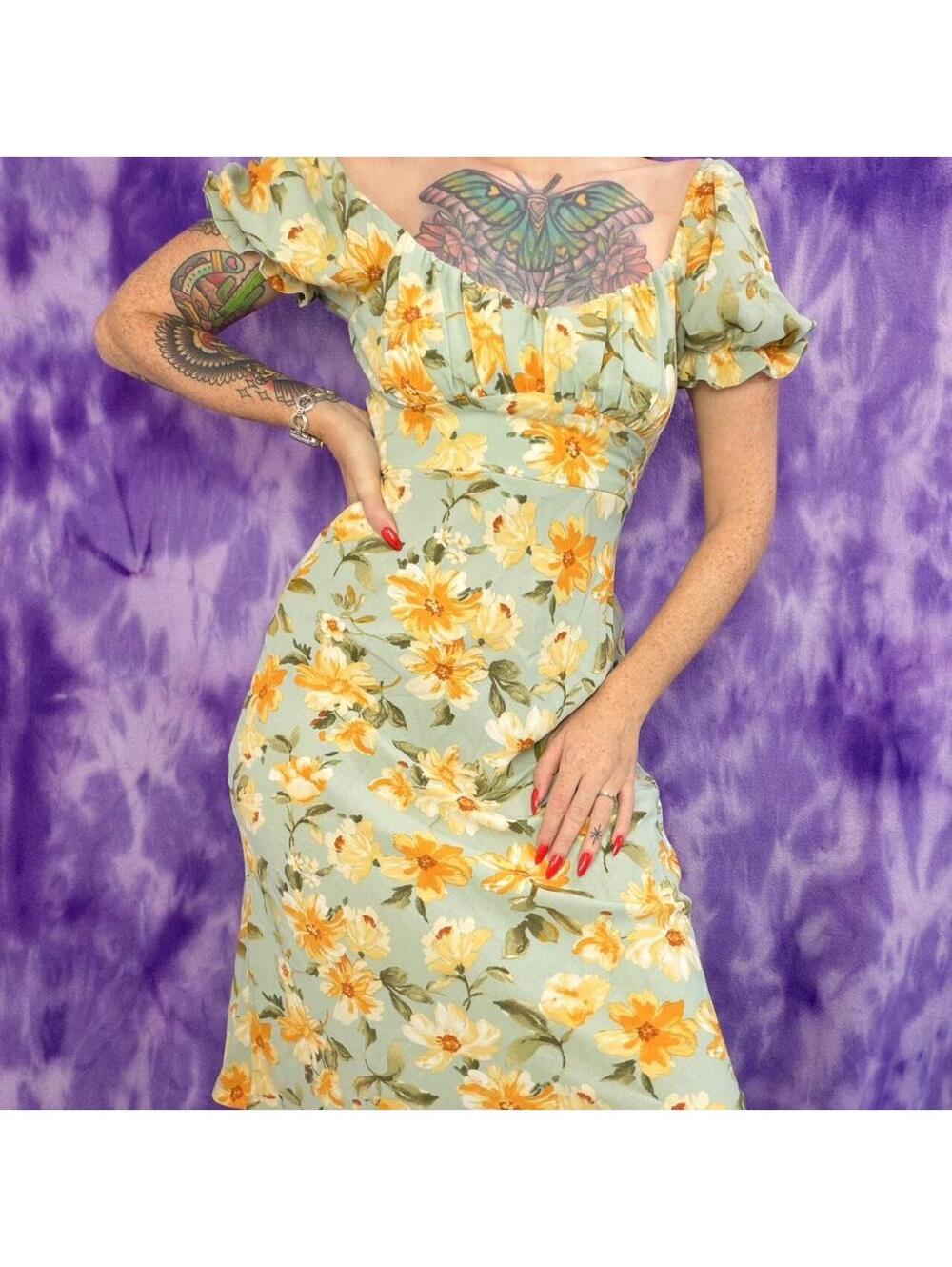 Inspired hearts floral print milkmaid midi dress